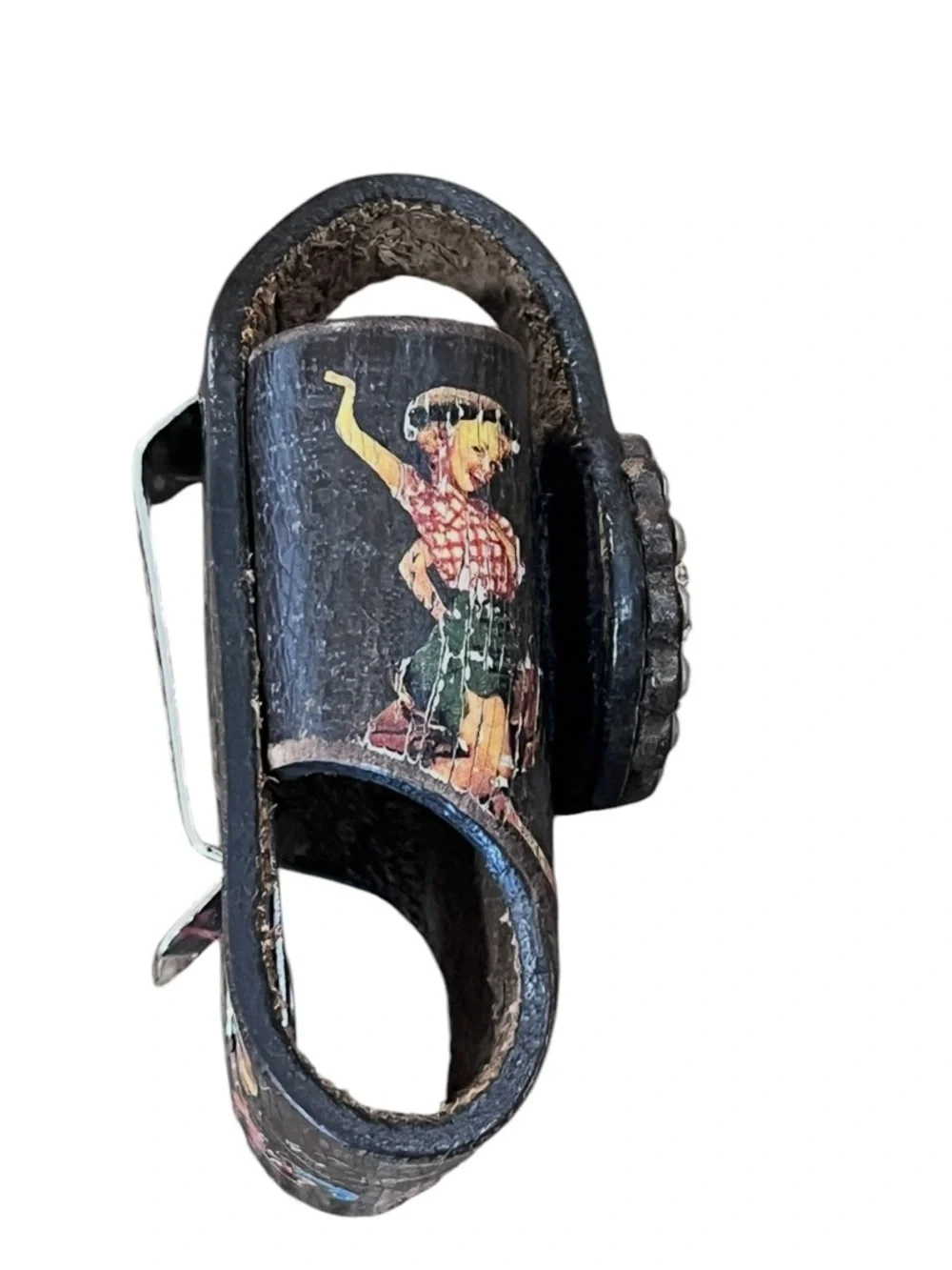 Vintage, nostalgic, cowgirl, All Leather hand painted, Cell Phone holder, 1980's